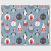 Papier Cadeau Whimsical Santa and Penguin Christmas Pattern (Plat)