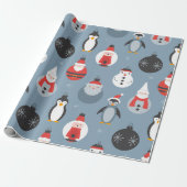 Papier Cadeau Whimsical Santa and Penguin Christmas Pattern (Déroulé)