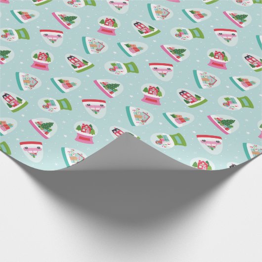 Papier Cadeau Whimsical Snow Globes in Aqua Blue Pattern (Coin)