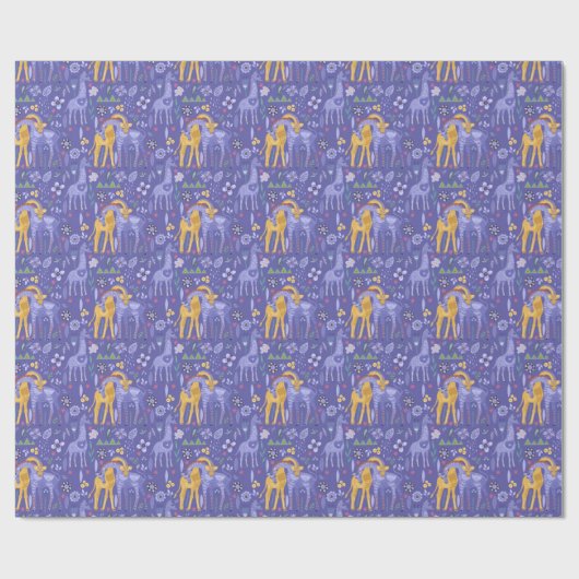 Papier Cadeau Whimsical violet Turquoise Giraffes Jaunes Motif (Plat)