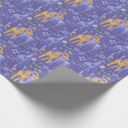 Papier Cadeau Whimsical violet Turquoise Giraffes Jaunes Motif (Coin)