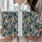 Papier Cadeau Whimsical Winter Forest Christmas Tree Pattern
