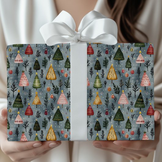 Papier Cadeau Whimsical Winter Forest Christmas Tree Pattern