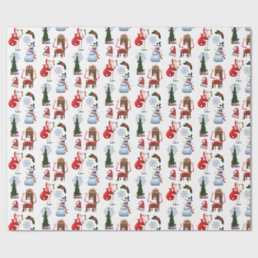 Papier Cadeau Whimsical Winter Tree with Santa and Snowman (Plat)