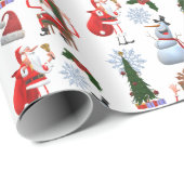 Papier Cadeau Whimsical Winter Tree with Santa and Snowman (Coin rond)