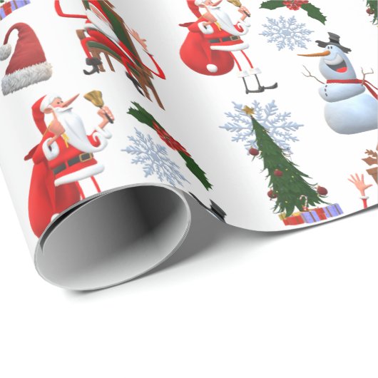 Papier Cadeau Whimsical Winter Tree with Santa and Snowman (Coin rond)