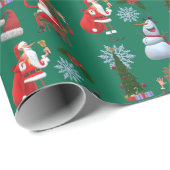 Papier Cadeau Whimsical Winter Tree with Santa and Snowman (Coin rond)