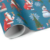 Papier Cadeau Whimsical Winter Tree with Santa and Snowman (Coin rond)