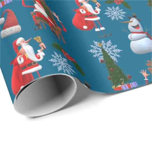 Papier Cadeau Whimsical Winter Tree with Santa and Snowman (Coin rond)