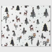Papier Cadeau Whimsical Woodland Animaux Vacances Papier d'envel (Plat)