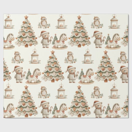 Papier Cadeau Whimsical Woodland Christmas Bears and Horses (Plat)