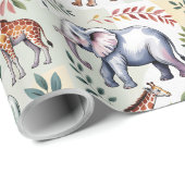 Papier Cadeau Whimsical wrapping paper featuring elephants, lion (Coin rond)