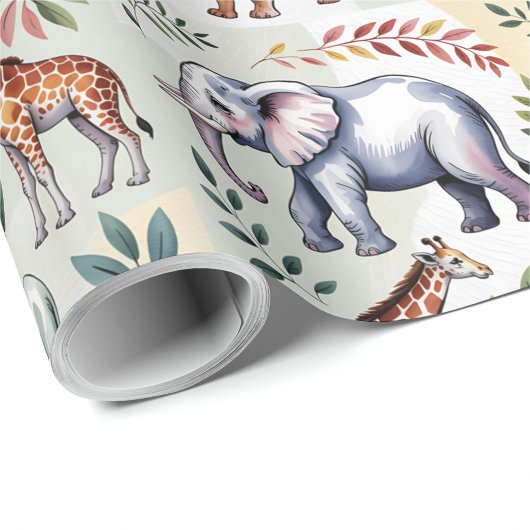 Papier Cadeau Whimsical wrapping paper featuring elephants, lion