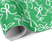 Papier Cadeau Whimssical mignon vert Bows Motif Noël (Coin rond)