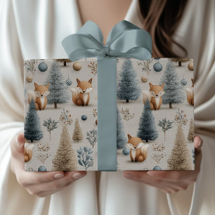 Papier Cadeau Whimsski Winter Woodland Fox et sapin de Noël