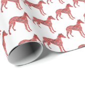 Papier Cadeau Whippet Italien Chien de Noël Silhouette Blanc (Coin rond)