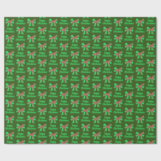 Papier Cadeau Whippet Silhouette Green Christmas Dog & Green Bow (Plat)