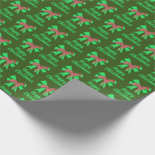 Papier Cadeau Whippet Silhouette Green Christmas Dog & Green Bow (Coin)