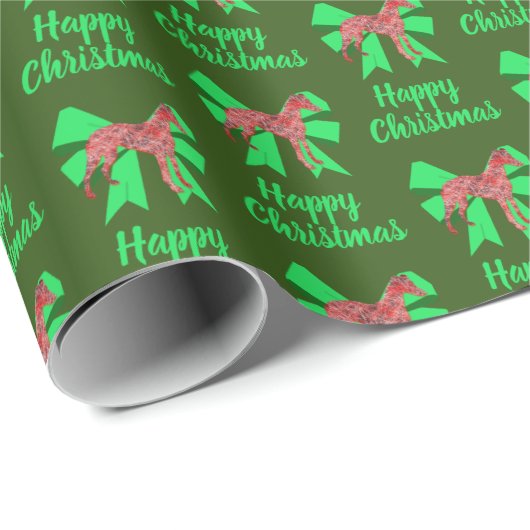 Papier Cadeau Whippet Silhouette Green Christmas Dog & Green Bow (Coin rond)