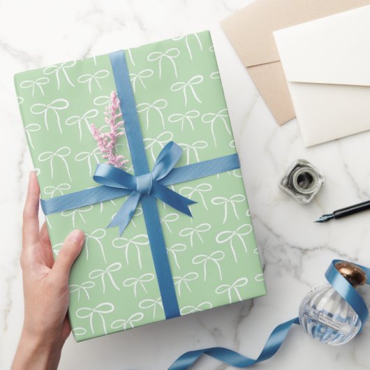 Papier Cadeau White and Mint Green Simple Bows Pattern (Cadeaux)