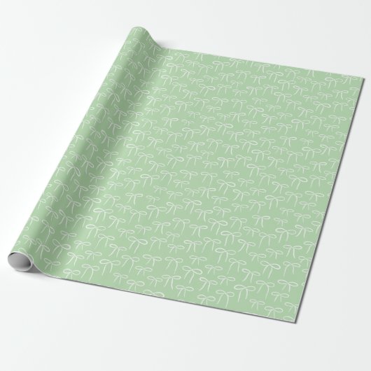 Papier Cadeau White and Mint Green Simple Bows Pattern (Déroulé)