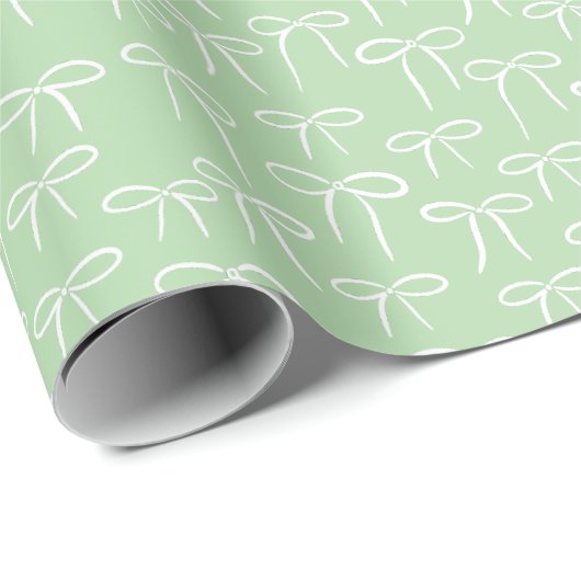 Papier Cadeau White and Mint Green Simple Bows Pattern (Coin rond)