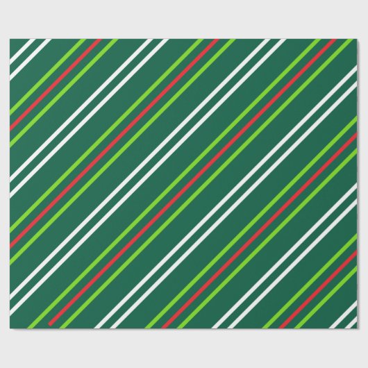 Papier Cadeau White and Red Stripes on Dark Green Christmas (Plat)
