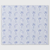 Papier Cadeau White Blue Coastal Palm Trees Bows Stripes Pattern (Plat)