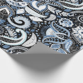 Papier Cadeau White & Blue Paisley Imprimer Soirée d'anniversair (Coin)