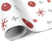 Papier Cadeau White Christmas Wrapping Paper with Red and Silver (Coin rond)