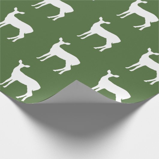 Papier Cadeau White Doe a Deer on Green Wrapper Paper (Coin)