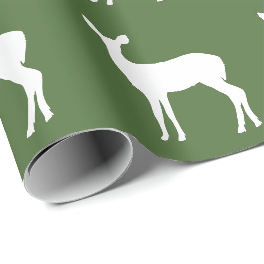 Papier Cadeau White Doe a Deer on Green Wrapper Paper (Coin rond)
