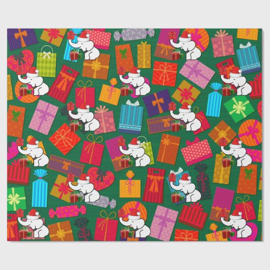 Papier Cadeau White Elephant Noël présente l'Arrière - plan vert (Plat)