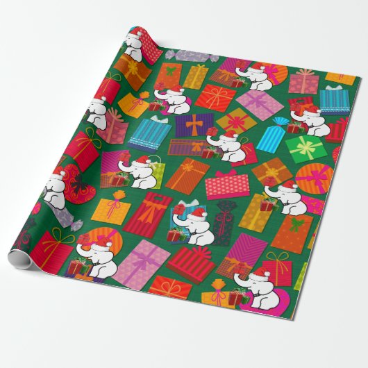 Papier Cadeau White Elephant Noël présente l'Arrière - plan vert (Déroulé)