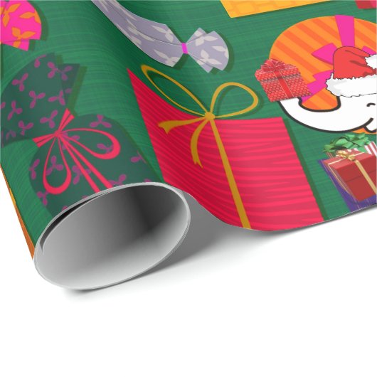 Papier Cadeau White Elephant Noël présente l'Arrière - plan vert (Coin rond)
