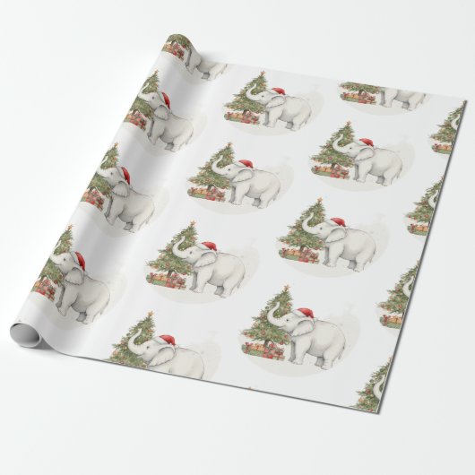 Papier Cadeau White Elephant Party Christmas Wrapping Paper (Déroulé)