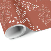 Papier Cadeau White Florals On Coffee Bean Wedding Wrapping  (Coin rond)