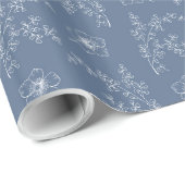 Papier Cadeau White Florals On Dusty Blue Wedding Wrapping Paper (Coin rond)