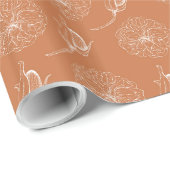 Papier Cadeau White Florals On Terracotta Wedding Wrapping  (Coin rond)