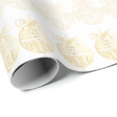 Papier Cadeau White Gift Wrap with Gold Ornaments  (Coin rond)