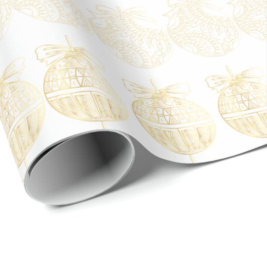 Papier Cadeau White Gift Wrap with Gold Ornaments  (Coin rond)