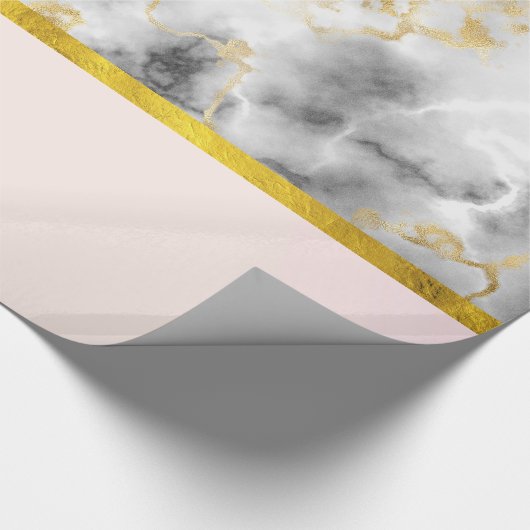 Papier Cadeau White Gray Marble with Gold Ribbon (Coin)