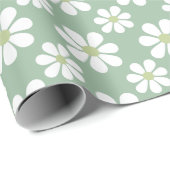 Papier Cadeau White Green Daisy Pattern  (Coin rond)