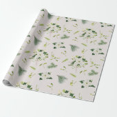 Papier Cadeau White Green Floral Illustrated Christmas (Déroulé)