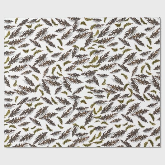 Papier Cadeau White Holiday Winter Pinecones Wrapping Paper (Plat)