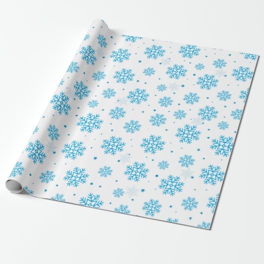 Papier Cadeau White & Light Blue Snowflake Wrapping Paper  (Déroulé)
