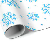 Papier Cadeau White & Light Blue Snowflake Wrapping Paper  (Coin rond)