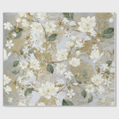 Papier Cadeau White Magnolia Silver Gold Ferns Floral Wedding (Plat)