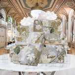 Papier Cadeau White Magnolia Silver Gold Ferns Floral Wedding<br><div class="desc">A watercolor-painted wrapping paper featuring white magnolias and gold ferns on a silver background.</div>
