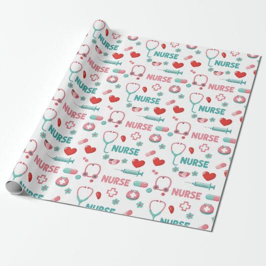 Papier Cadeau White Nurse Life Seamless Pattern (1) (Déroulé)